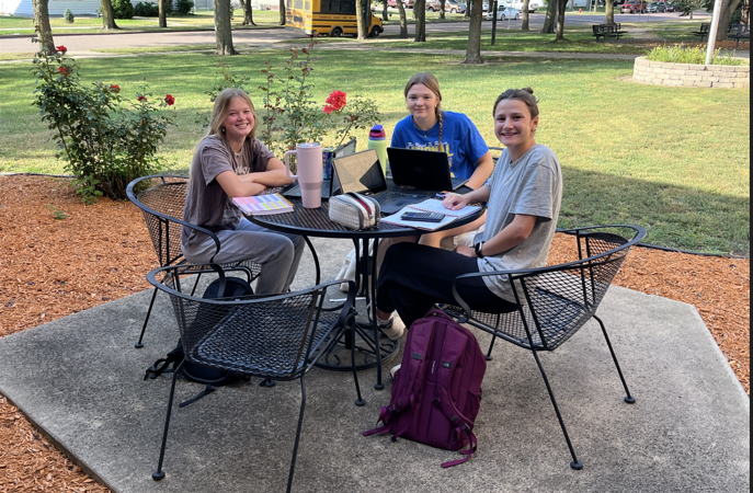 Seniors outside Library