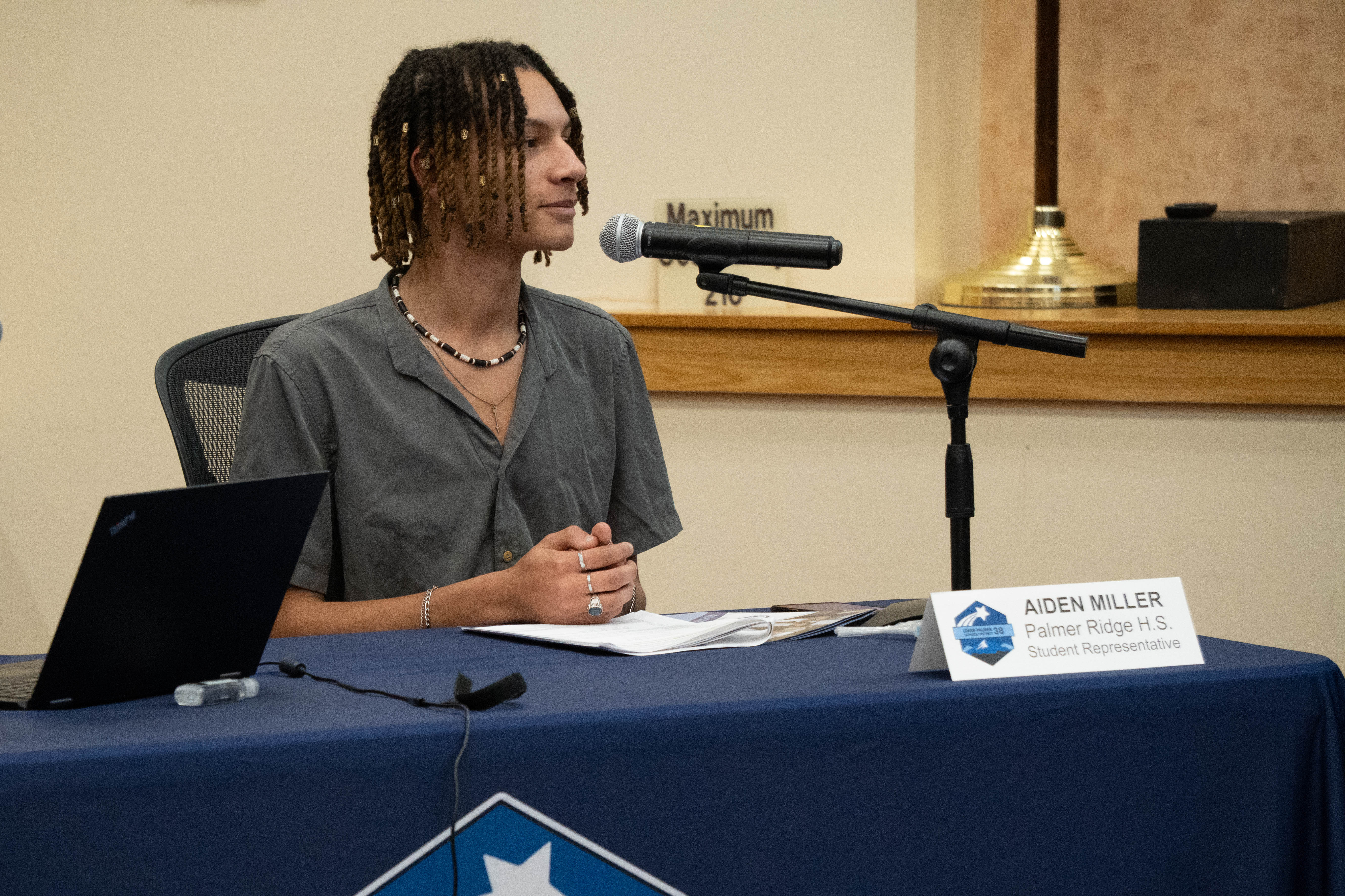 Aiden Miller, sophomore, represents PRHS at the Board meeting.