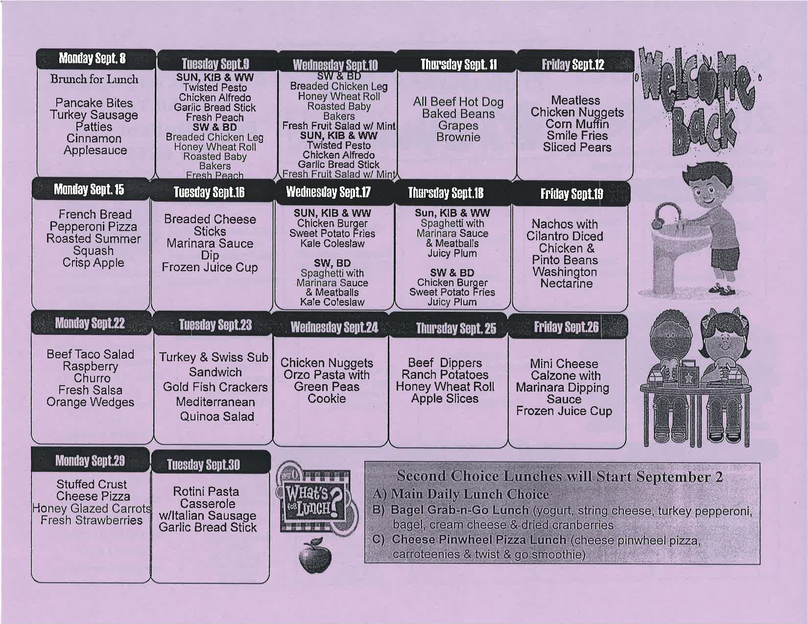 September 2025 Lunch Menu Back Side