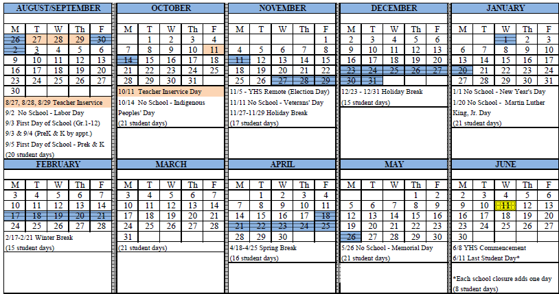 annual school calendar