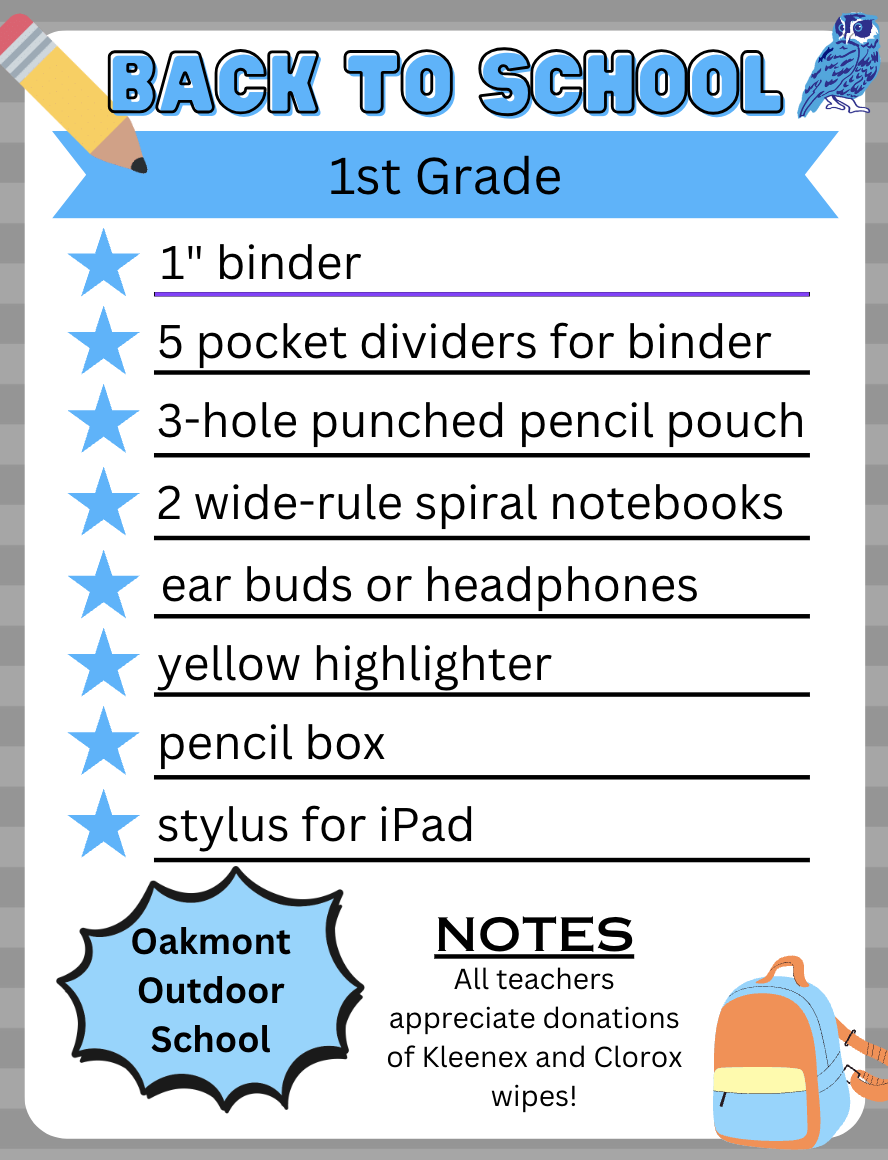 1st Grade Supply List