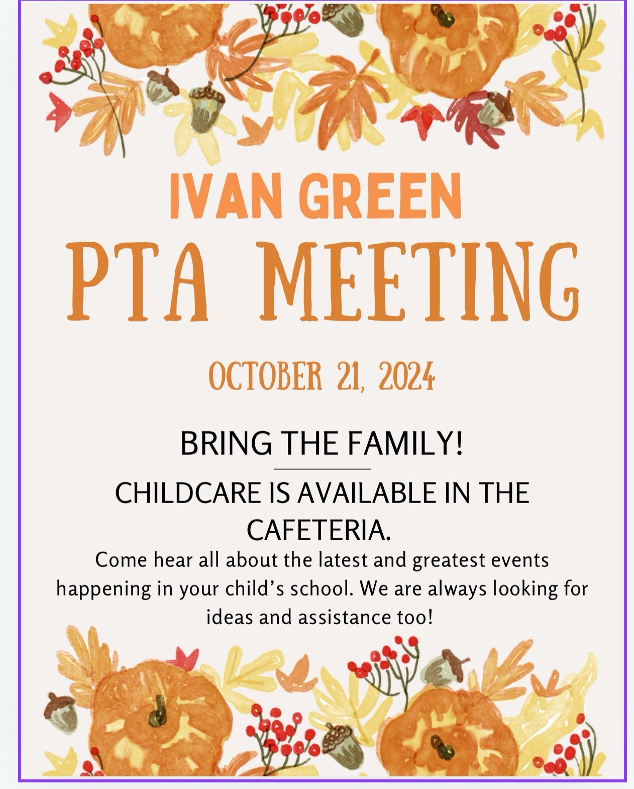 PTA Meeting October 21 