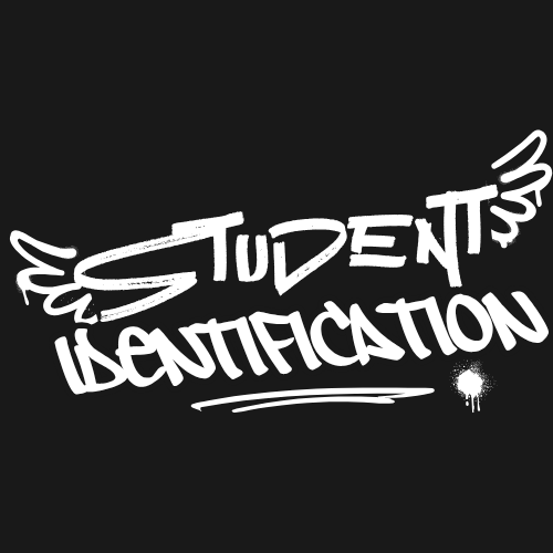 A black bag round with text that reads student identificatioin with illustrated wings on the side