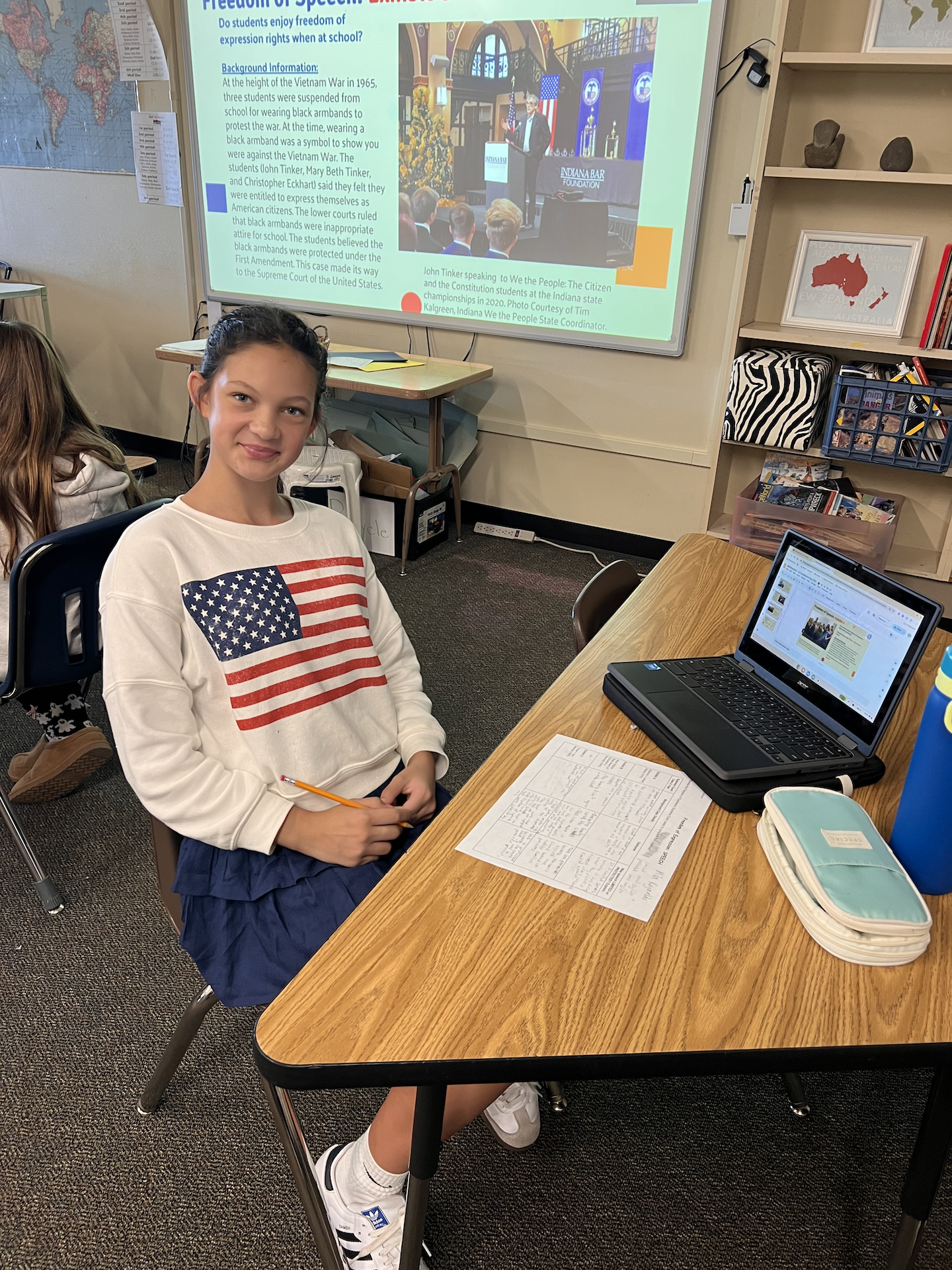 EMS student learning about freedom of speech