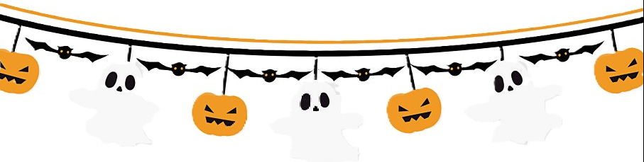 pumpkins, bats and ghost on a string