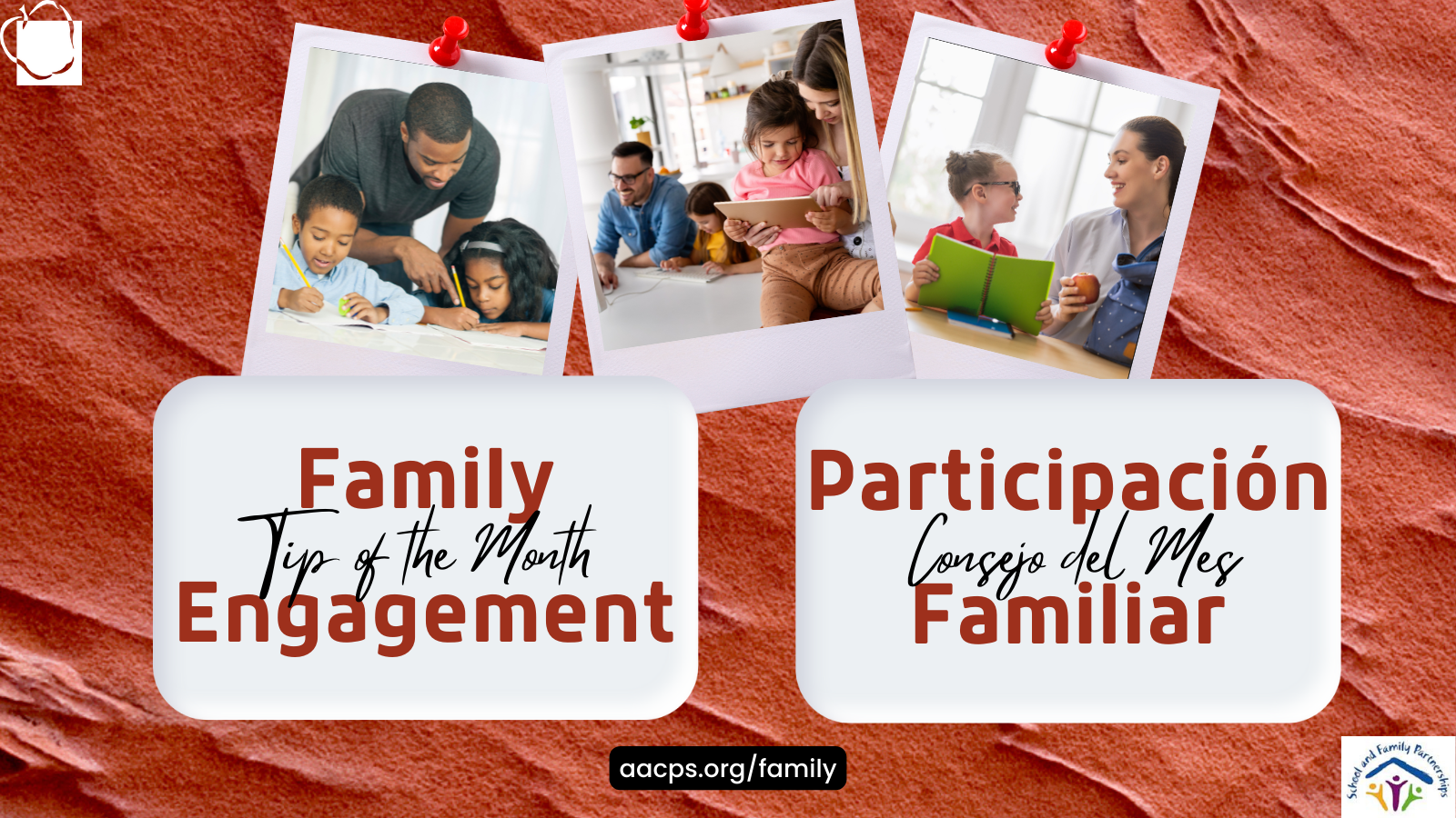 family engagement tip of the month with pictures of adults and children