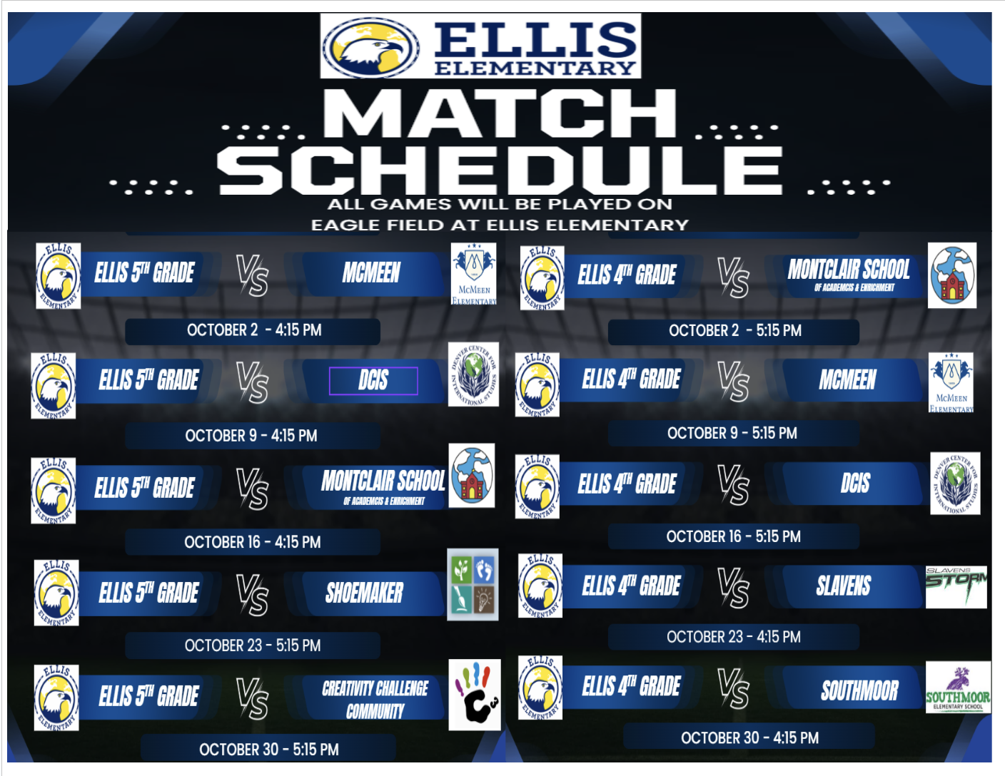 Ellis Match Schedule