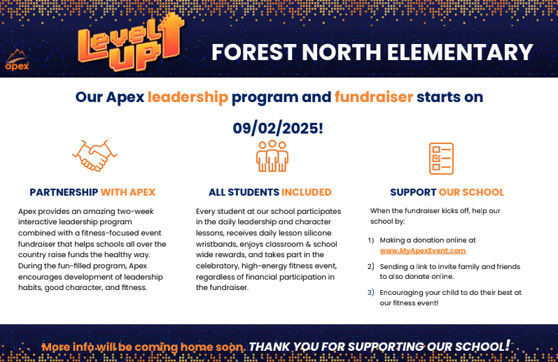 Support our school. The APEX Fundraiser Starts 09/02/2025.