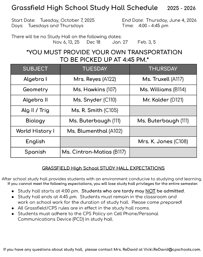 Study Hall Information