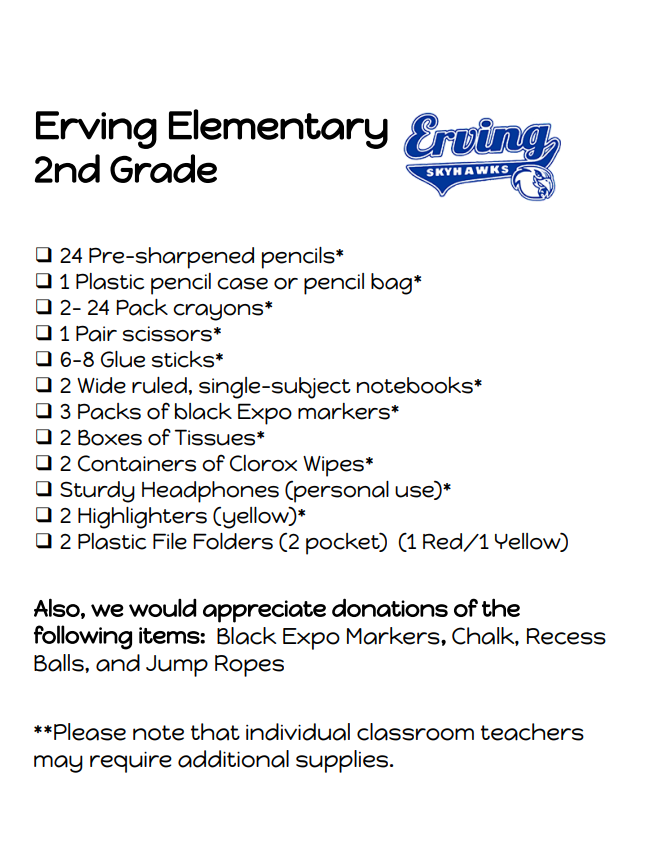 2nd Grade Supply List