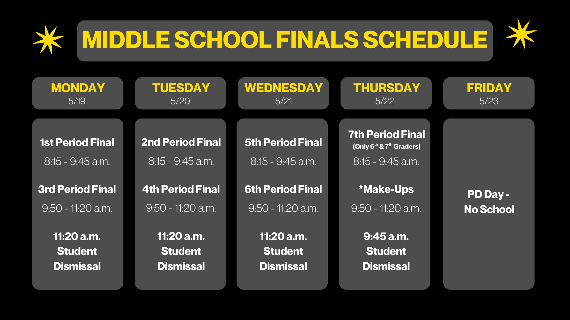 Middle School Finals Week
