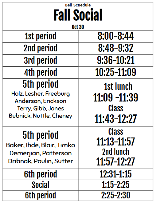 Fall Social Bell Schedule