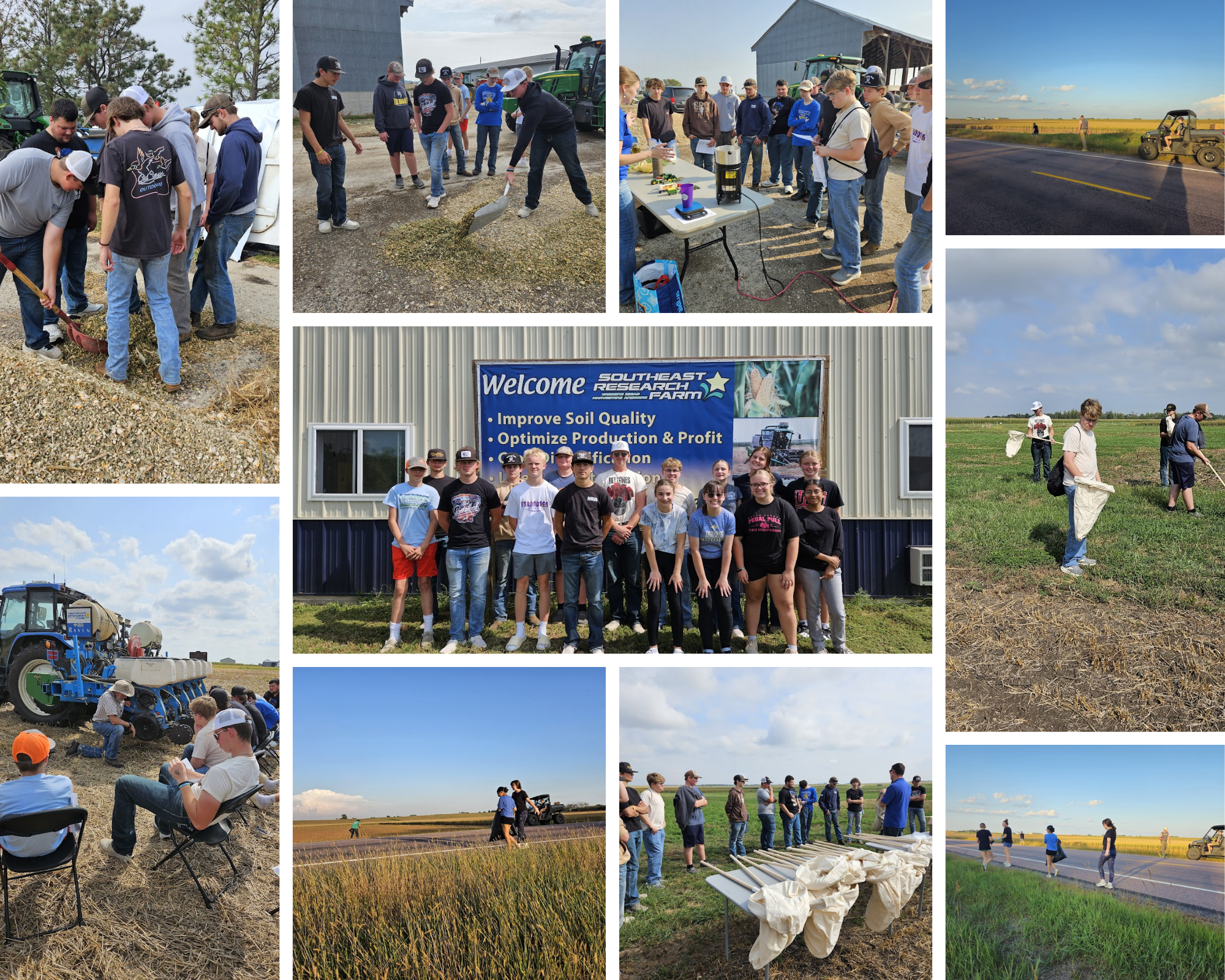 ag students at research farm and walking ditches