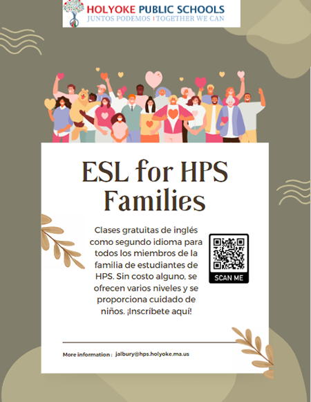 ESL for  HPS Families graphic with Spanish text