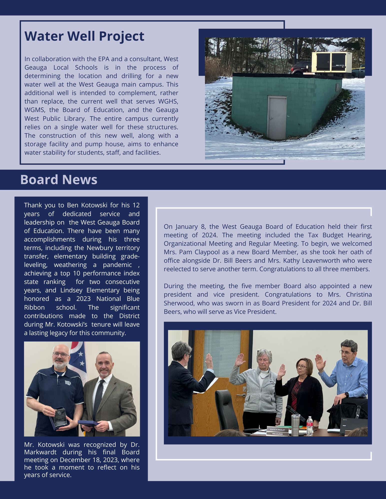Water well project and Board news articles