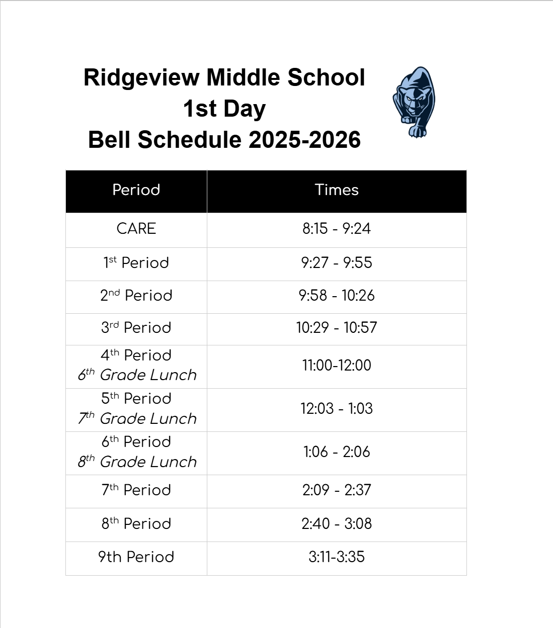 First Day Bell Schedule