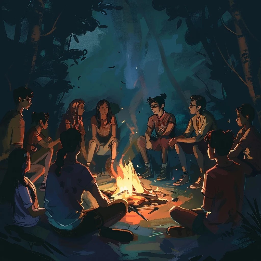 teens around a campfire
