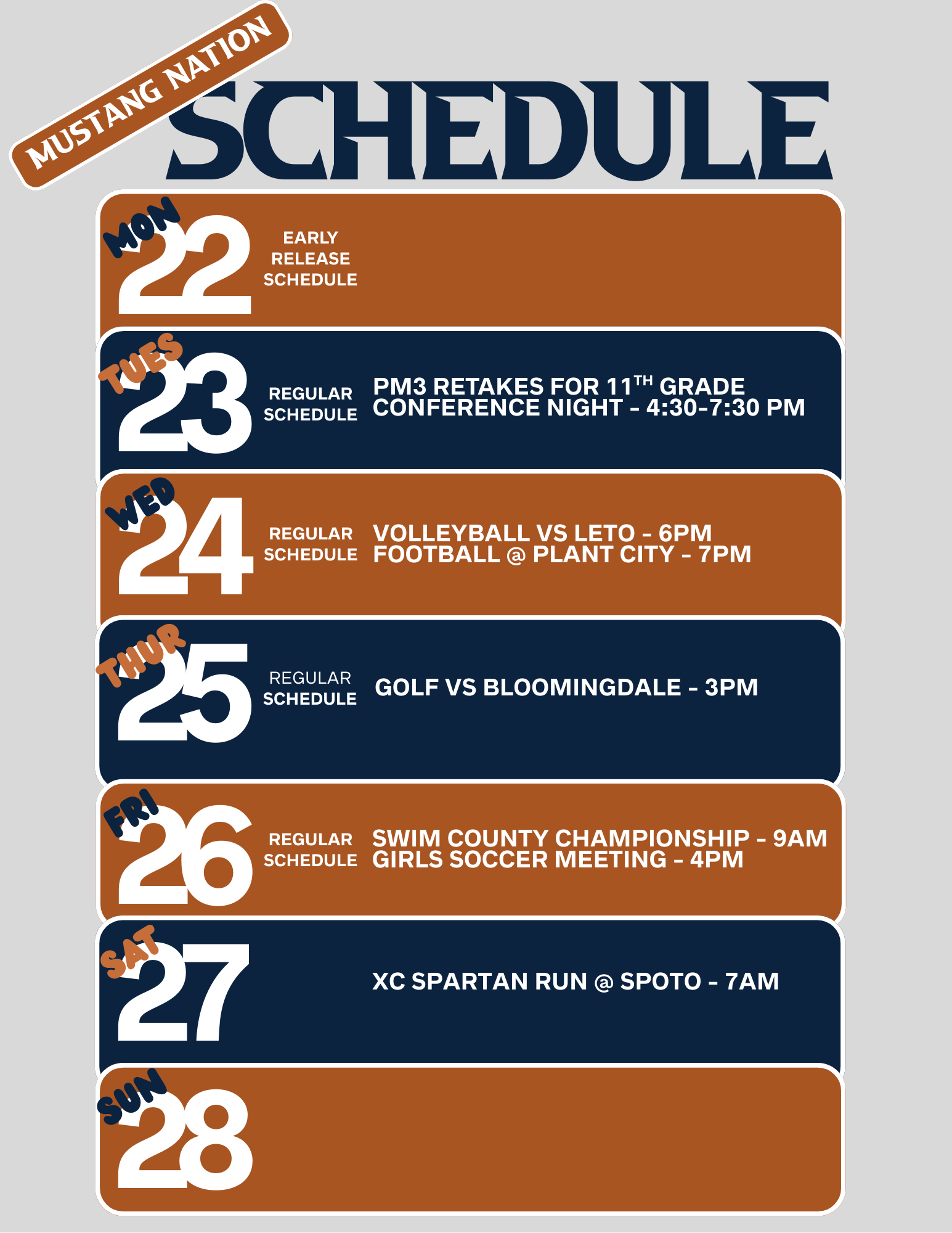Mustang Nation Schedule