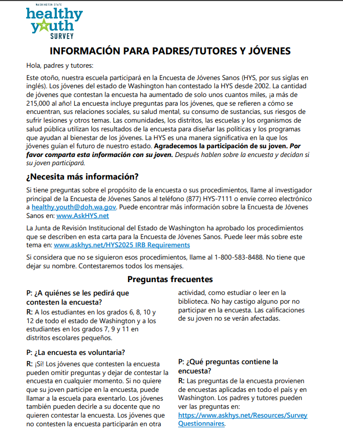 Healthy Youth Survey Info-Spanish