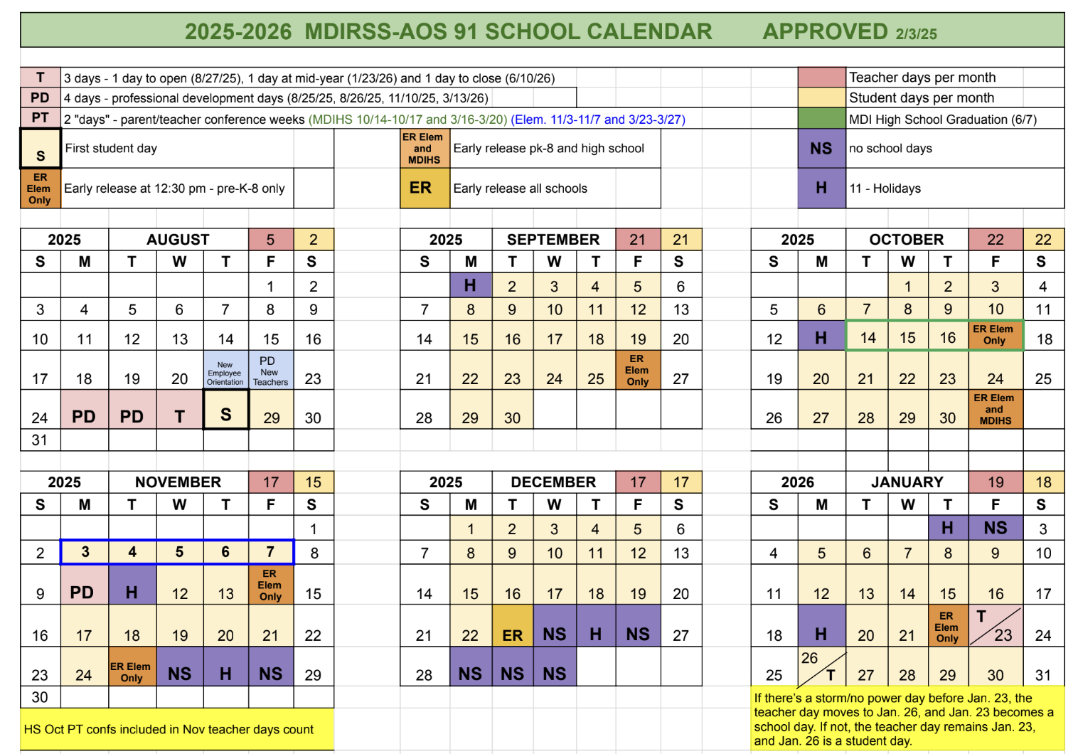 school calendar