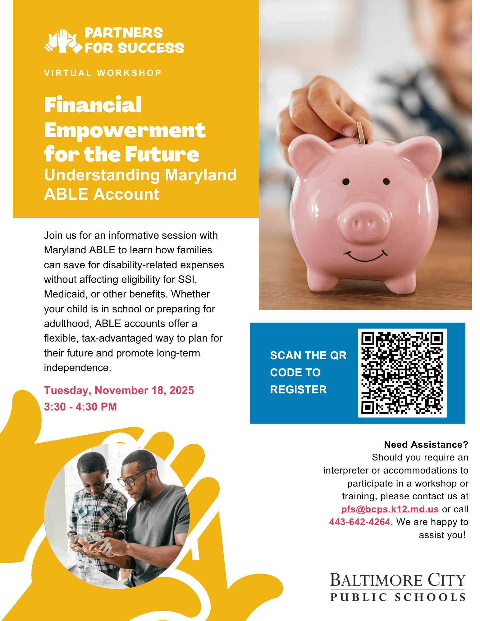 Taller virtual de Socios para el Éxito: Empoderamiento Financiero para el Futuro, Comprendiendo la Cuenta ABLE de Maryland - 18 de noviembre
