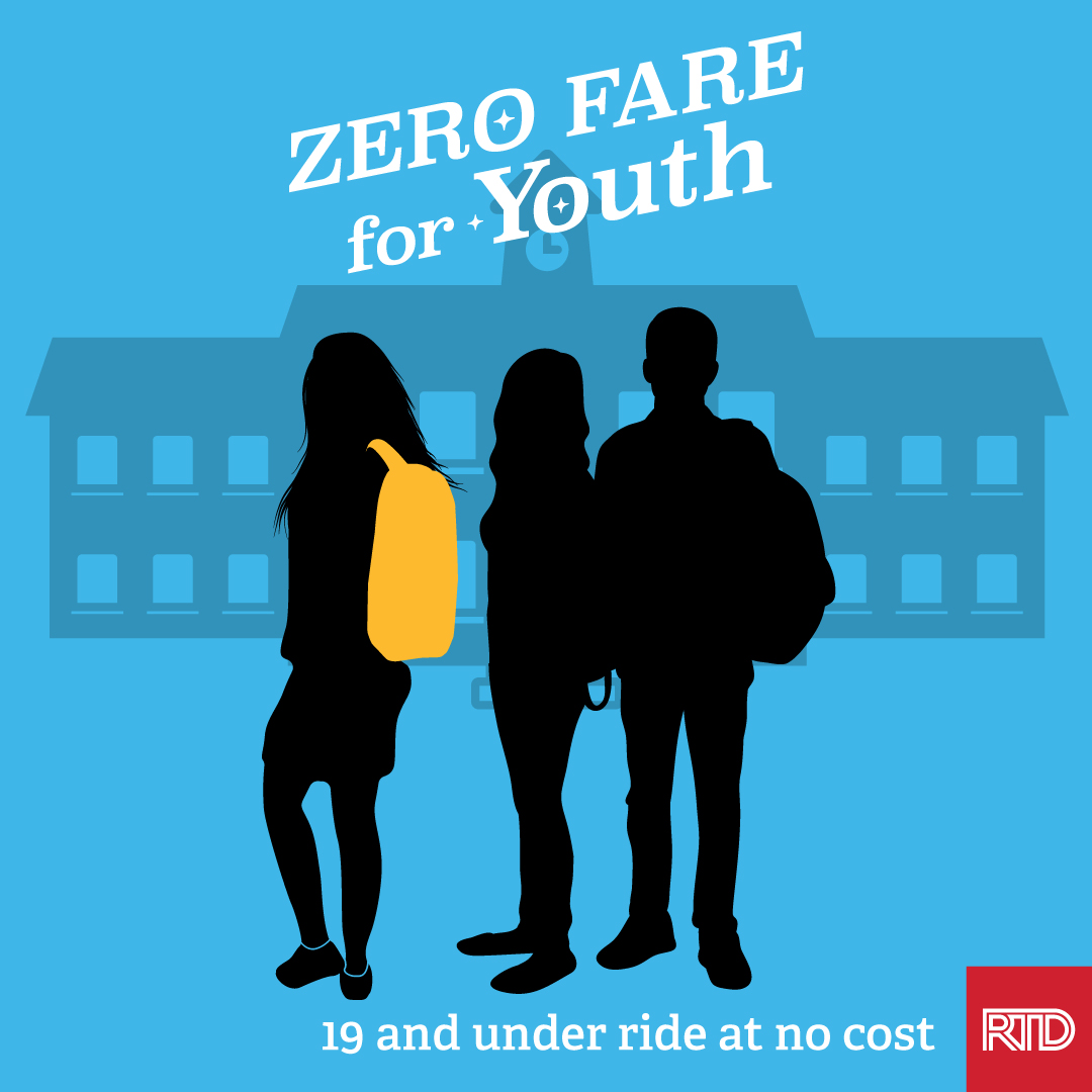 Flyer stating: Zero Fare for Youth - 19 and under ride at no cost