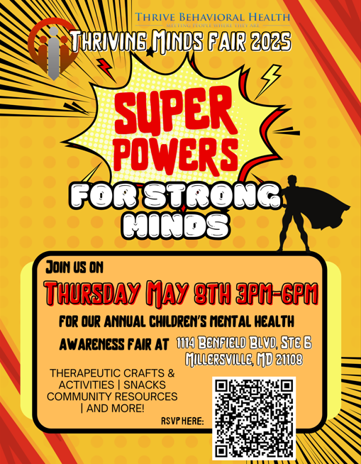 Thriving Minds flyer for May 2025 newsletter