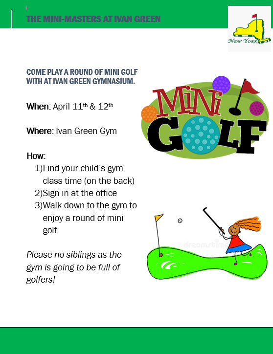 Mini Masters - families invited to Ivan Green April 11 and 12 during PE classes