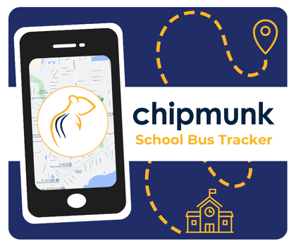 Graphic of cell phone with Chipmunk School Bus Tracker App