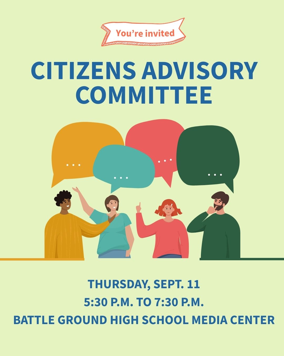 You're invited: Citizens Advisory Committee, Sept. 11, 5:30 p.m. to 7:30 p.m. in BGHS media center.