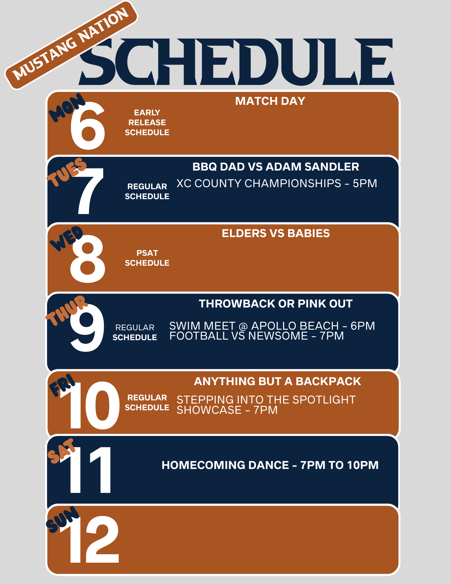 Mustang Nation Schedule