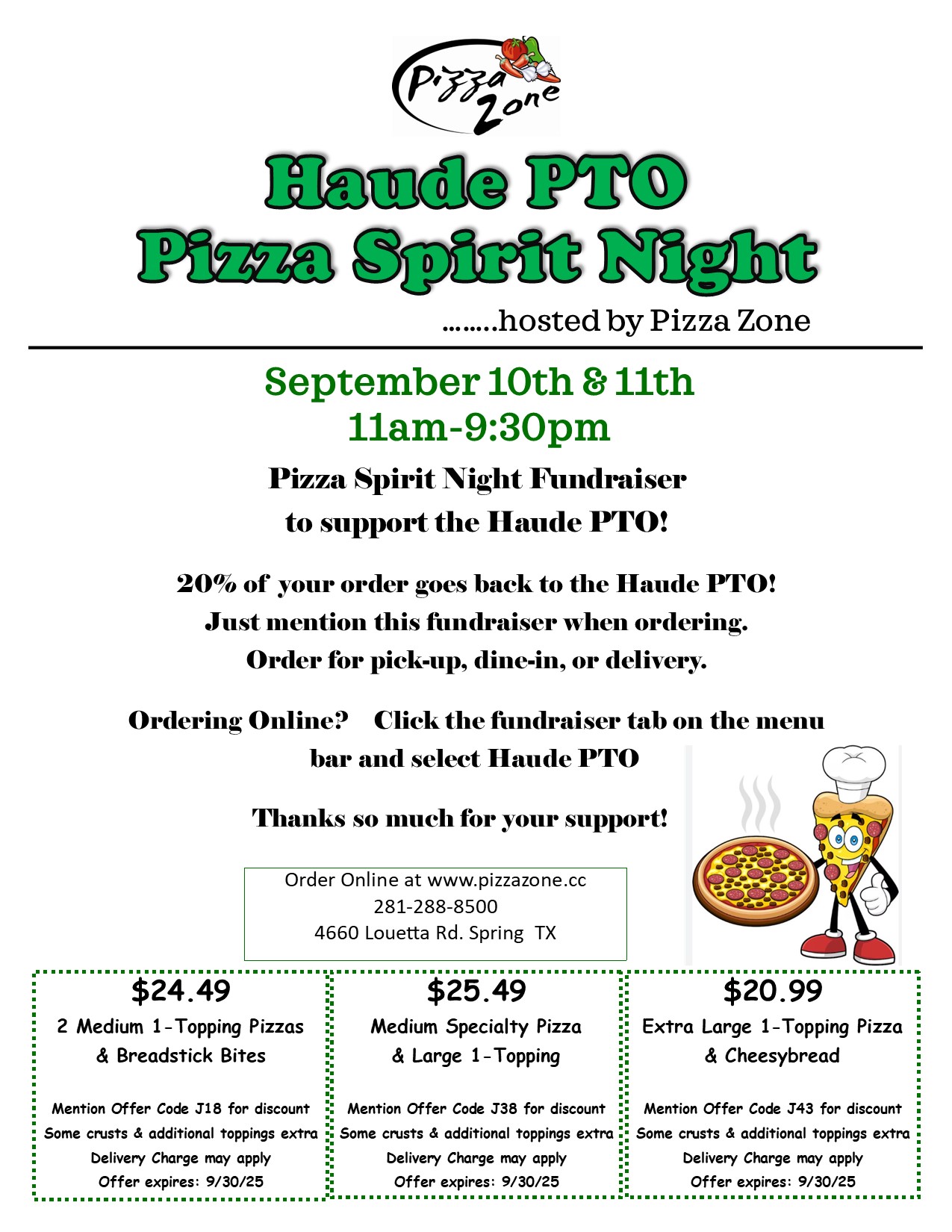 Pizza Zone Spirit Night