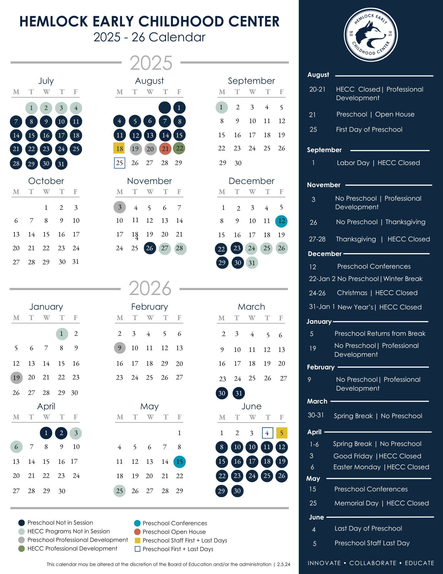 HECC Calendar