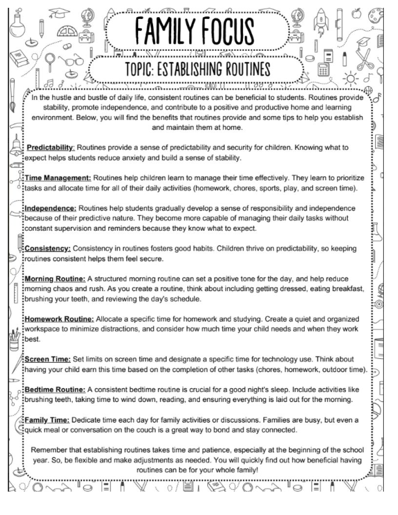 Families need to establish routines