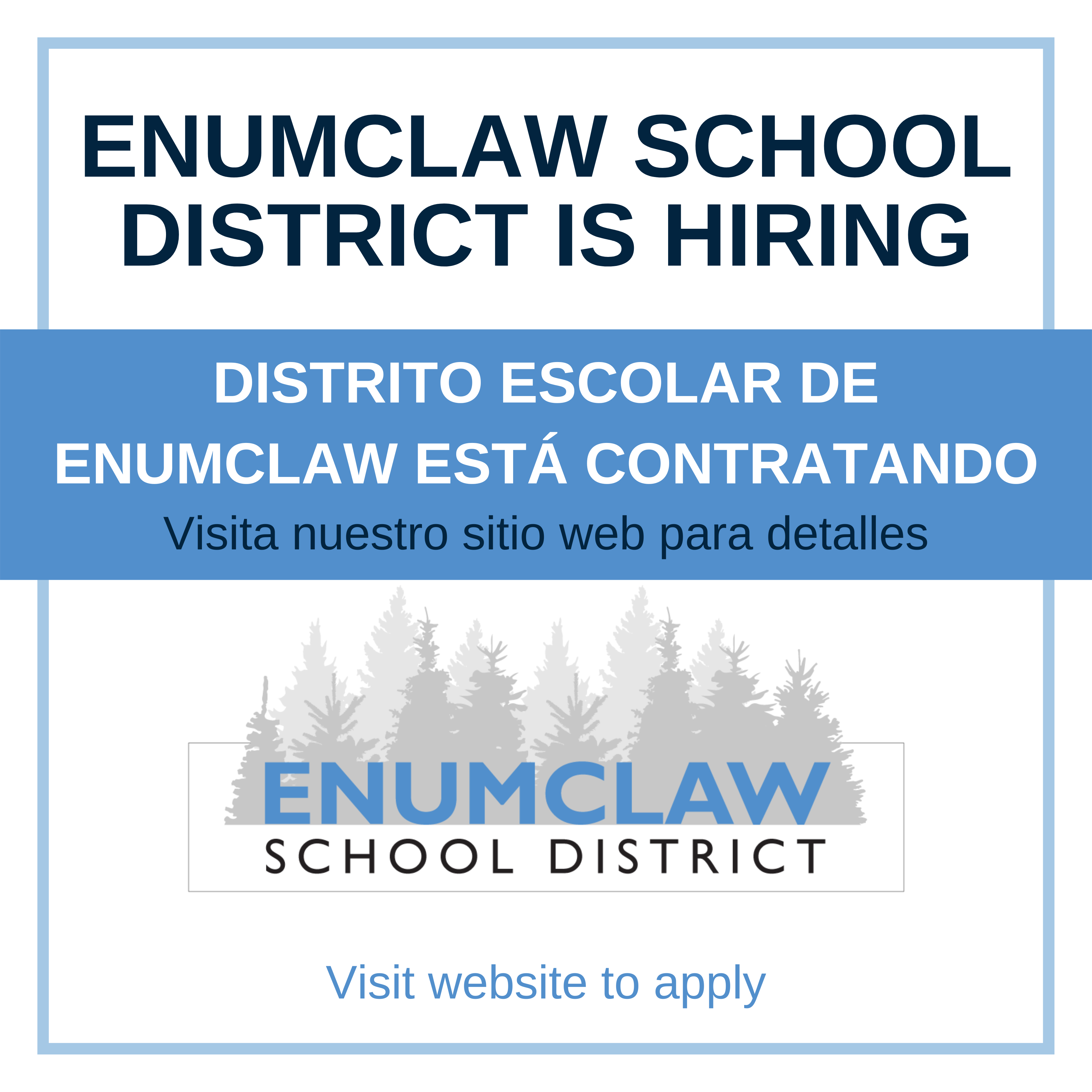 Enumclaw School District is hiring visit website to apply with ESD logo