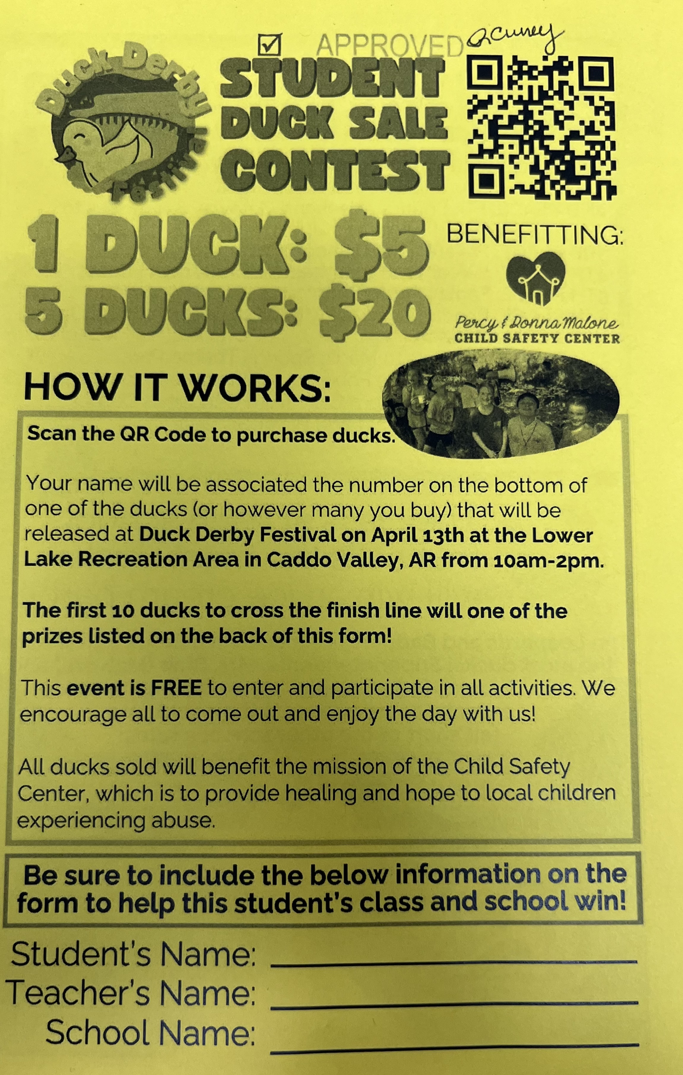 Duck Derby flyer going home with students