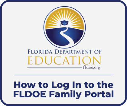 FLDOE Logo above text: How to Log In to the FLDOE Family Portal