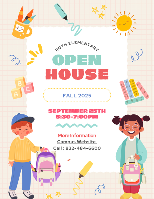 Open house flyer with date and time. More information such as campus website and phone number are below. 
