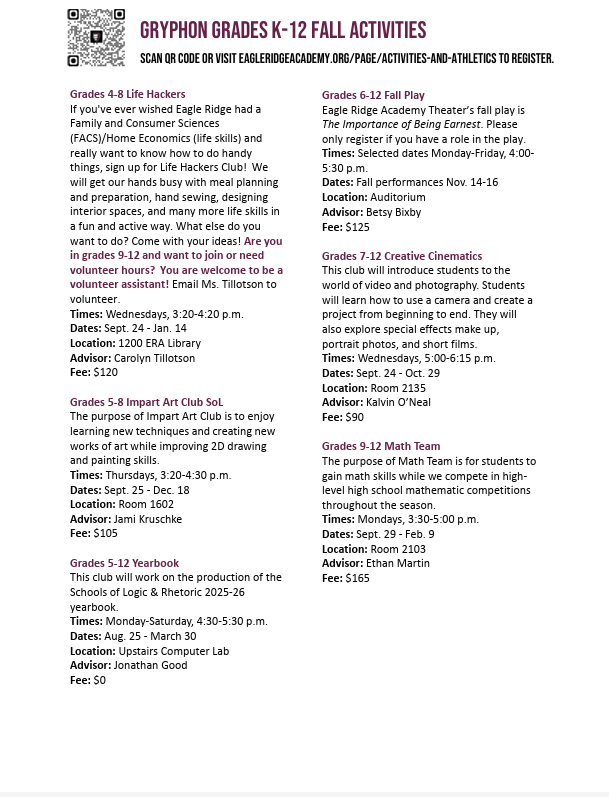 activities descriptions