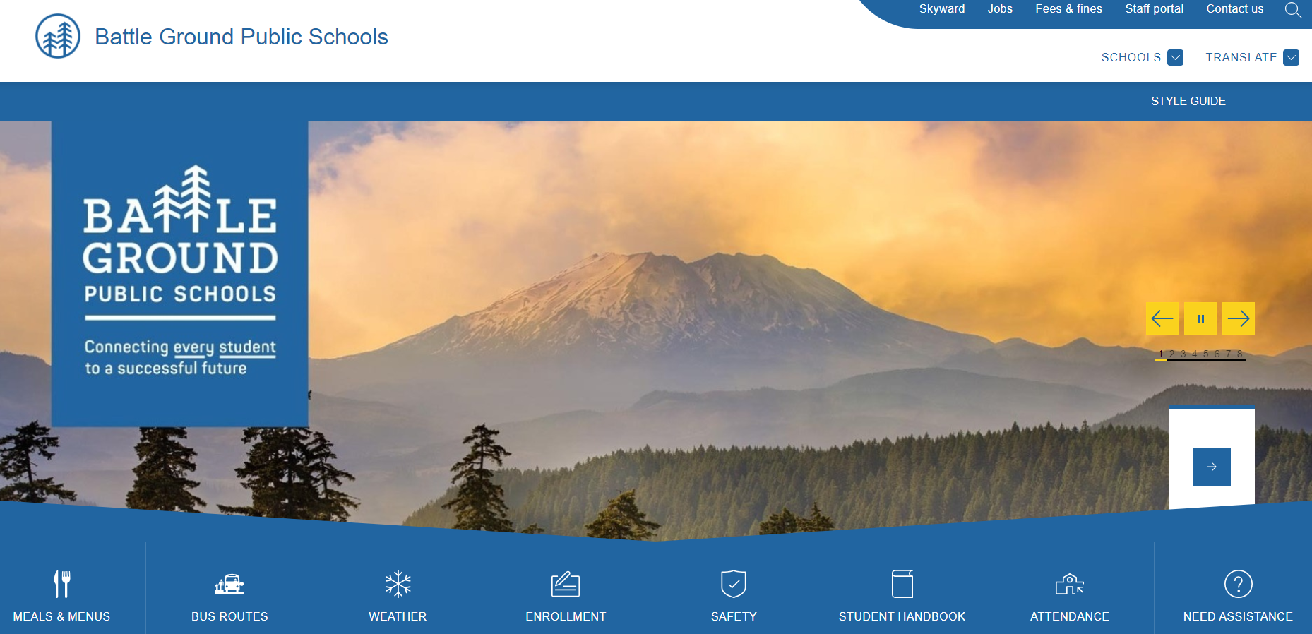 A screenshot of the new Battle Ground Public Schools website