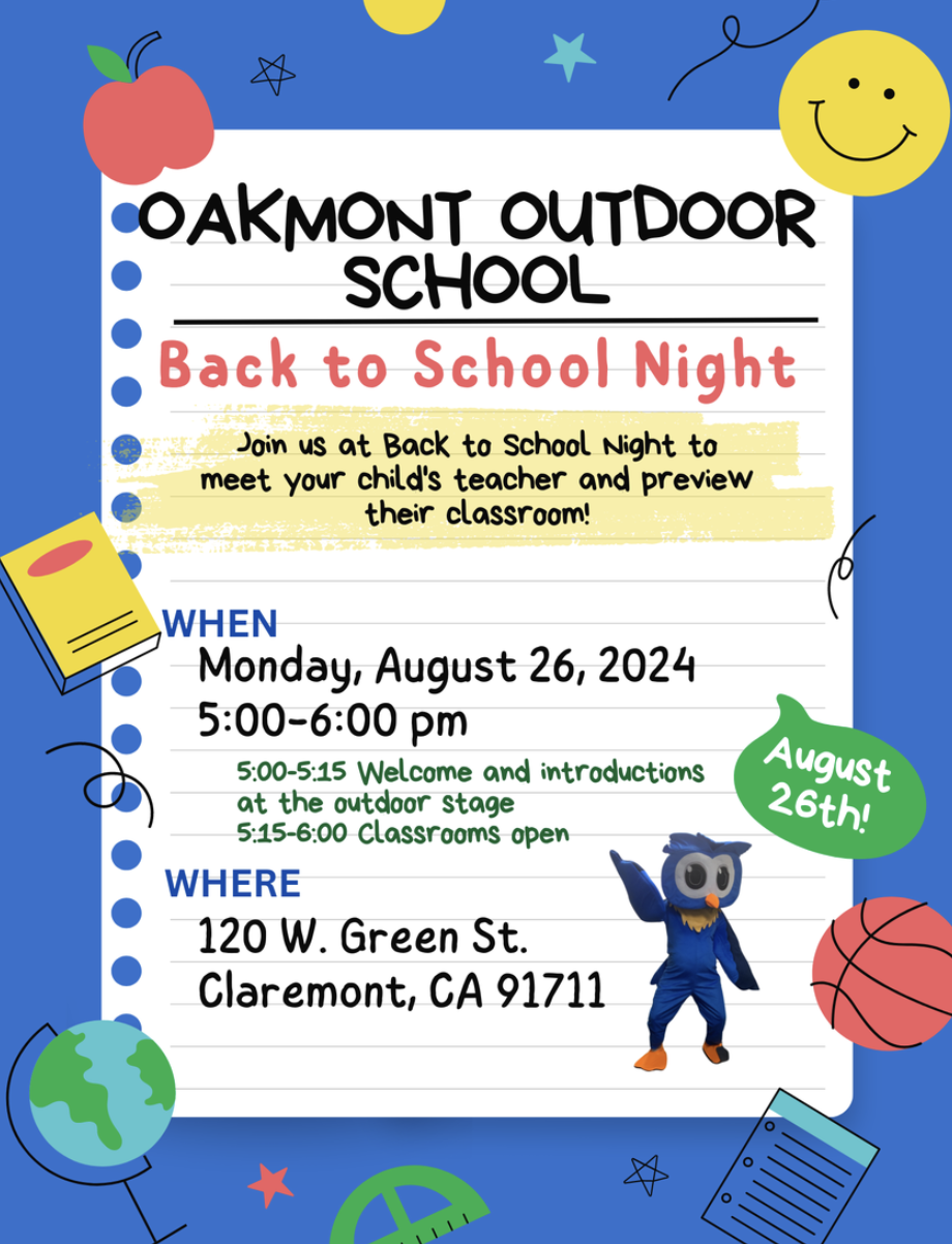 Back to School Night 8/26 at 5:00pm