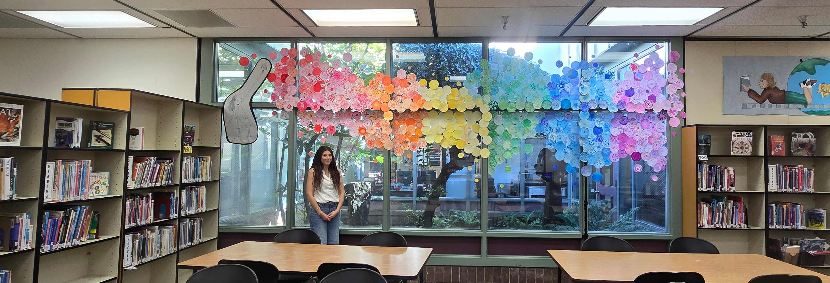 The finished Dot Day art installation in the school's library