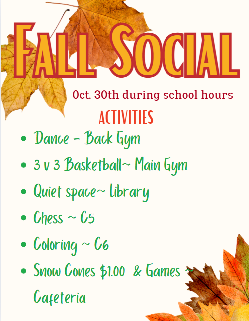 Fall Social Oct 30th at school