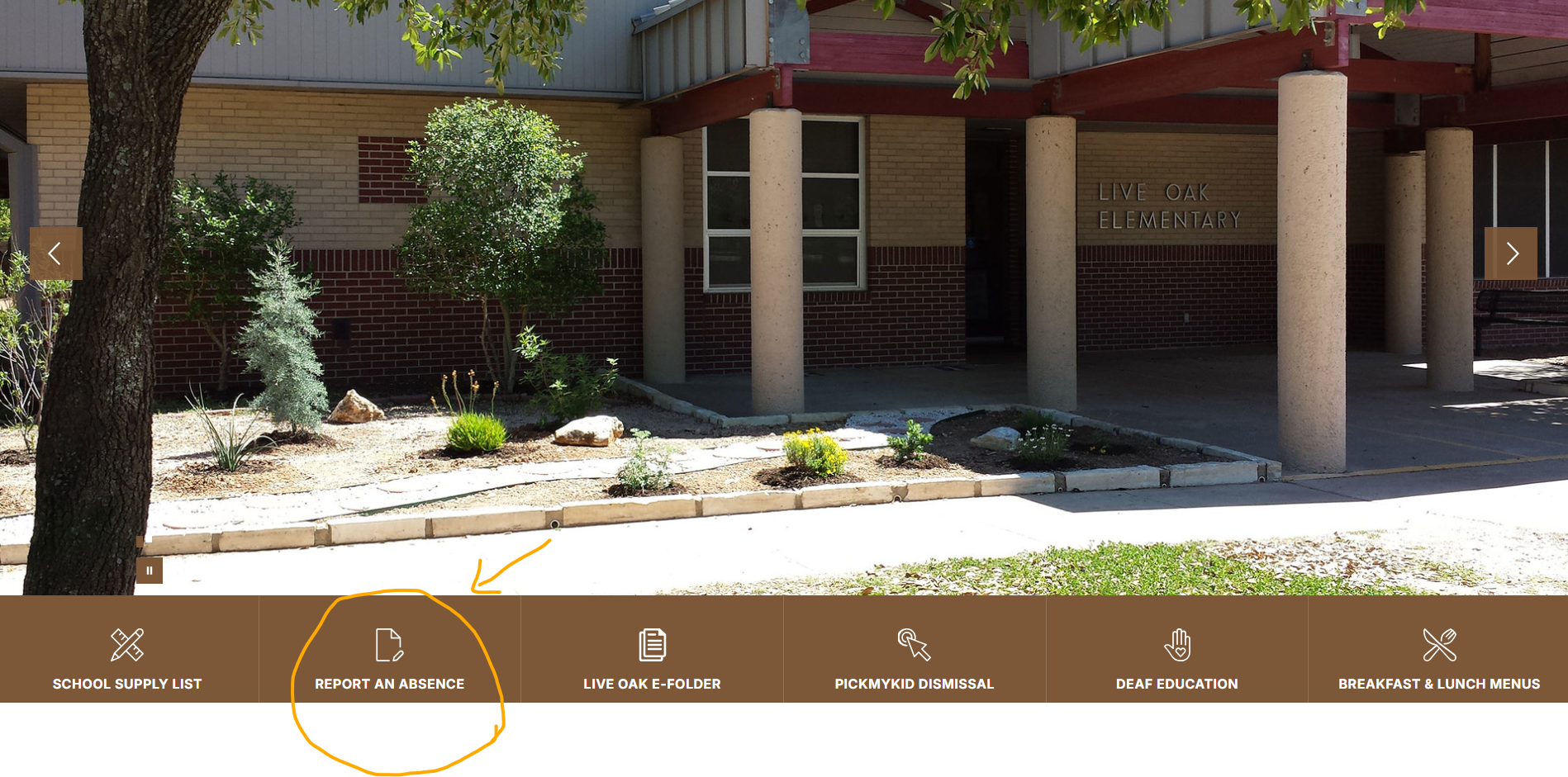 Picture of school and action buttons