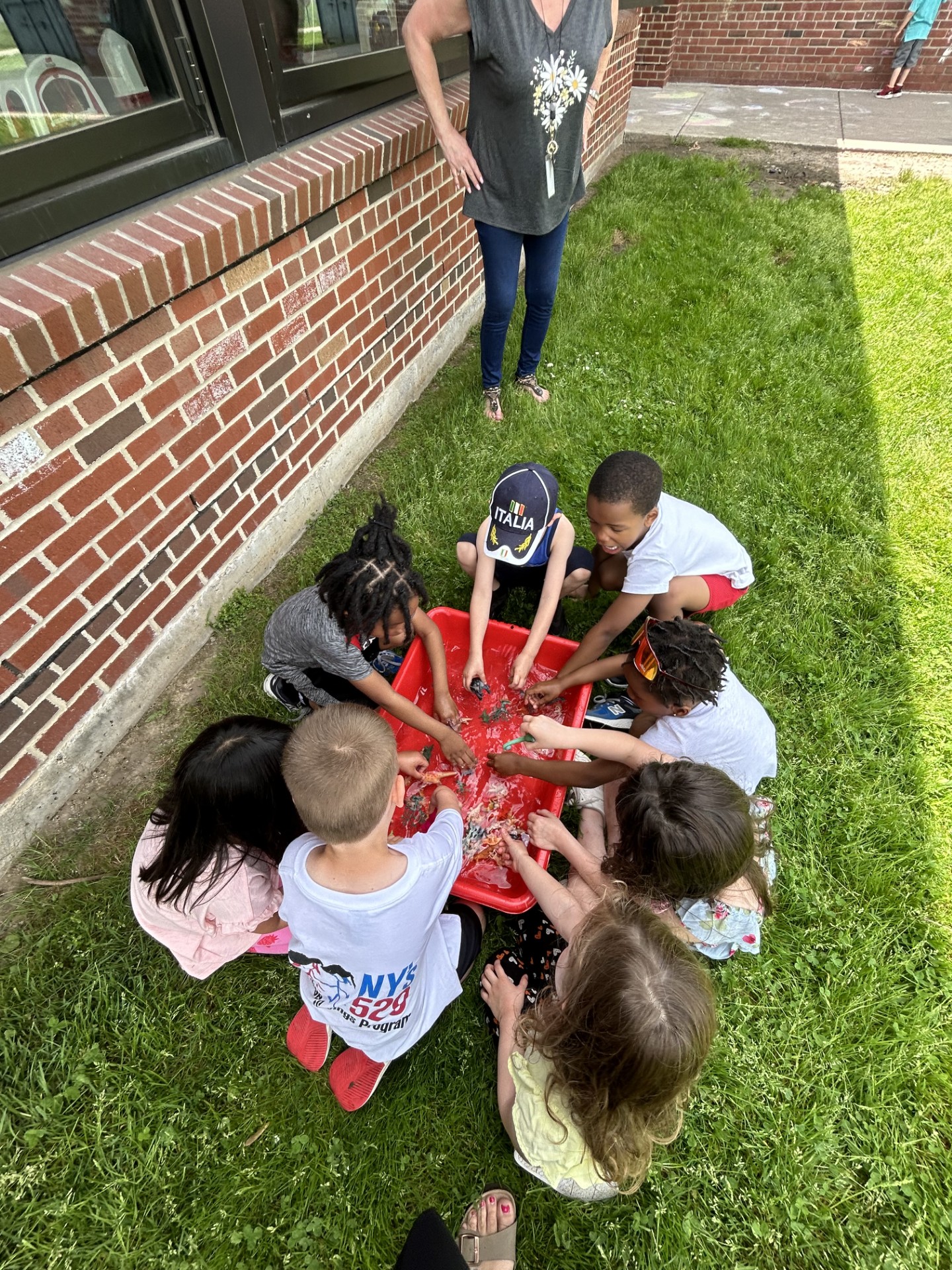 Students playing in water