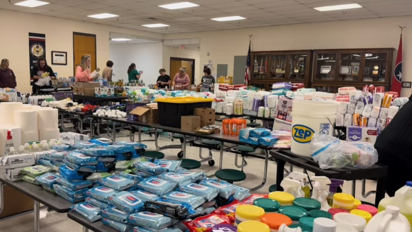 Photo of distribution room for Johnson County Hurricane Helene relief family resource center