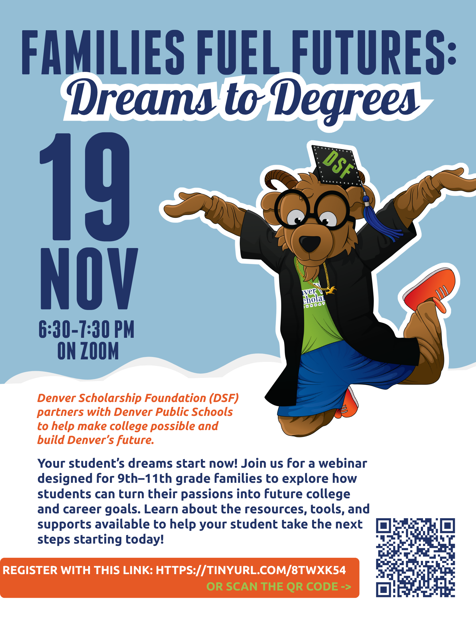 Dreams to Degrees zoom workshop flyer