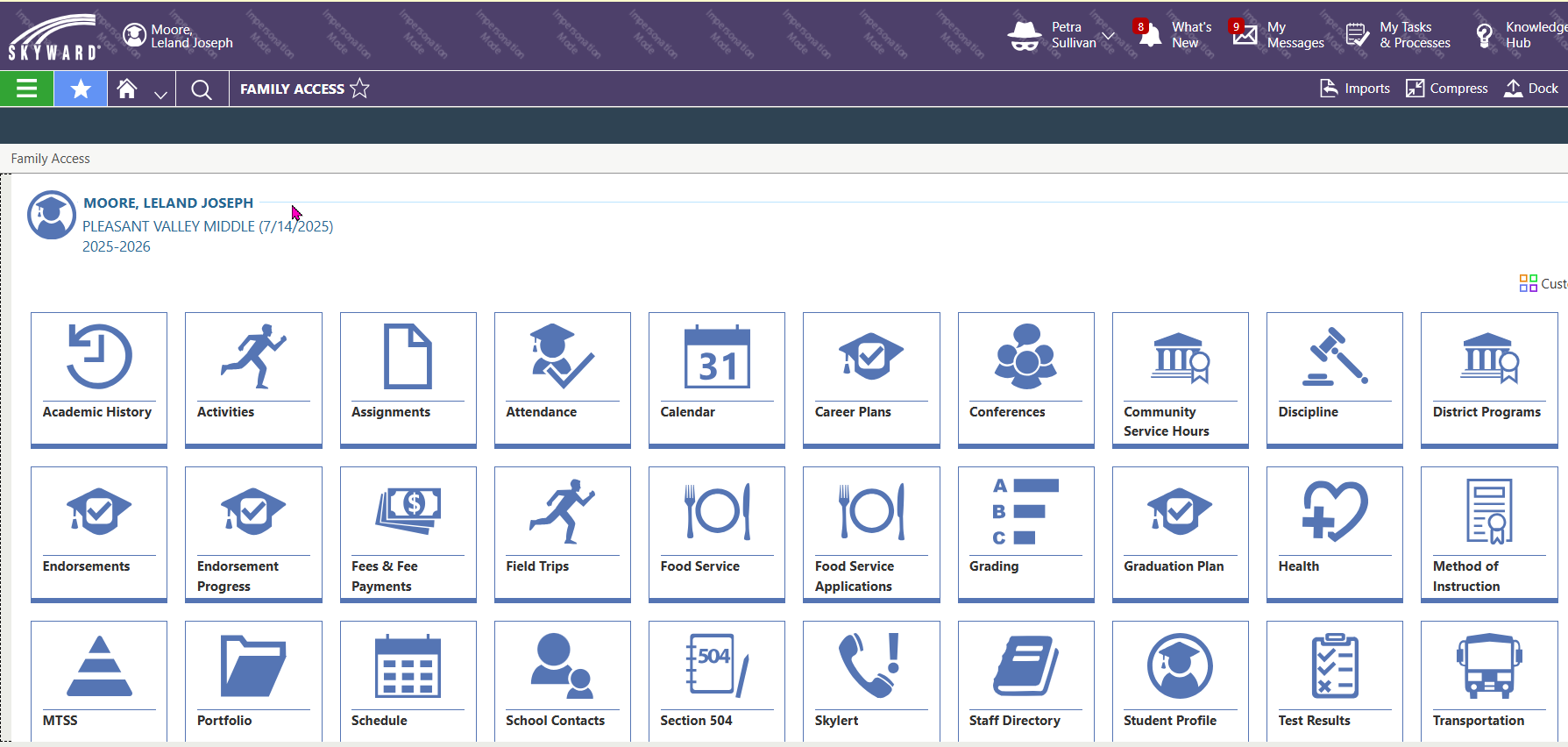 Screenshot of the interface of the new Skyward