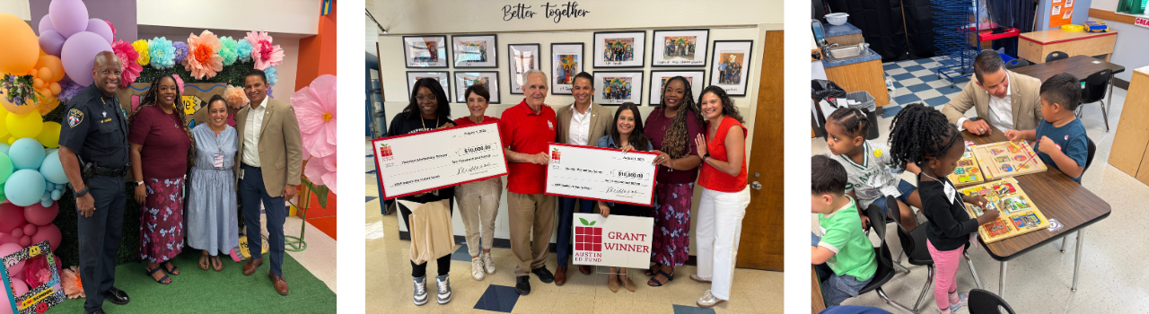Superintendent Matias Segura with students and teachers on the first day of school