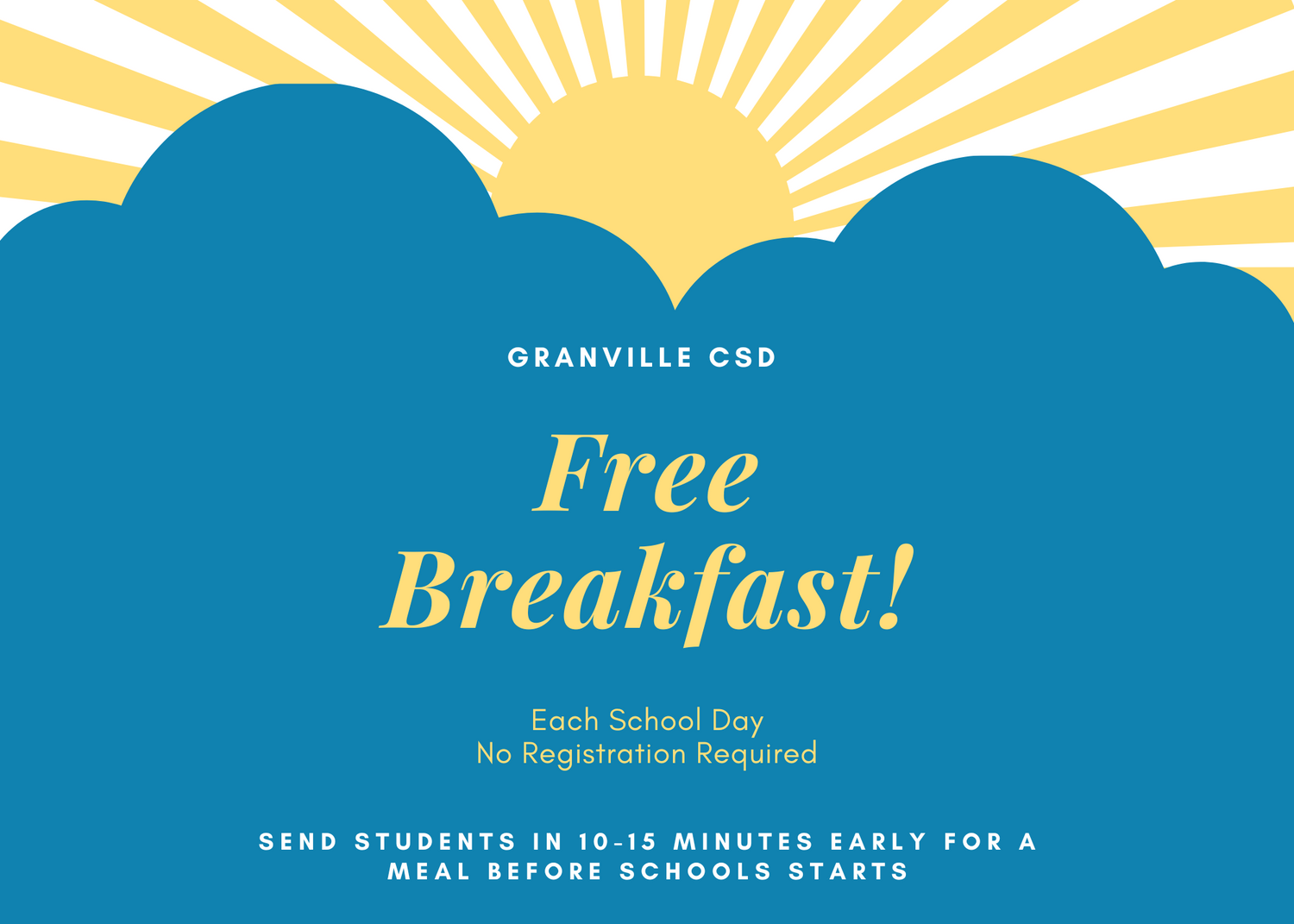 free breakfast every day at GES - arrive 10-15 minutes early to enjoy breakfast to fuel up for the day